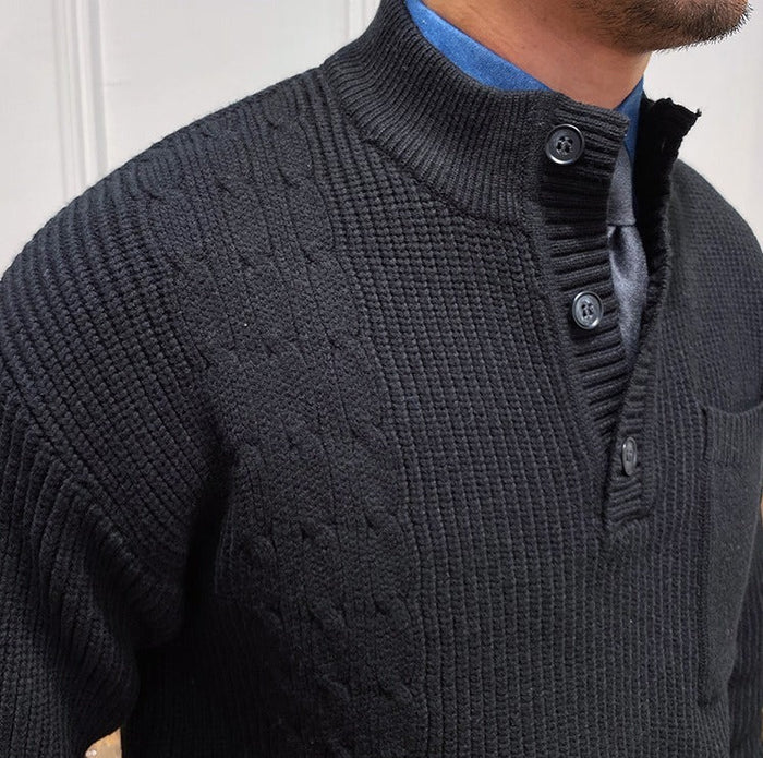 DUNES RIBBED CABLE KNIT BUTTON SWEATER