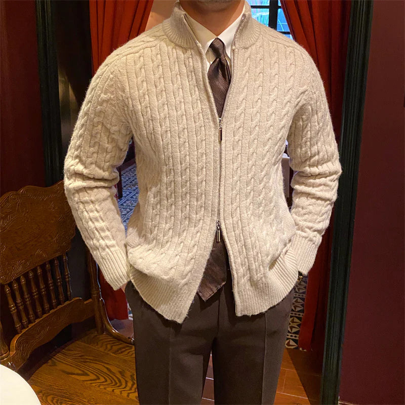 MARION CABLE KNIT ZIP-UP CARDIGAN
