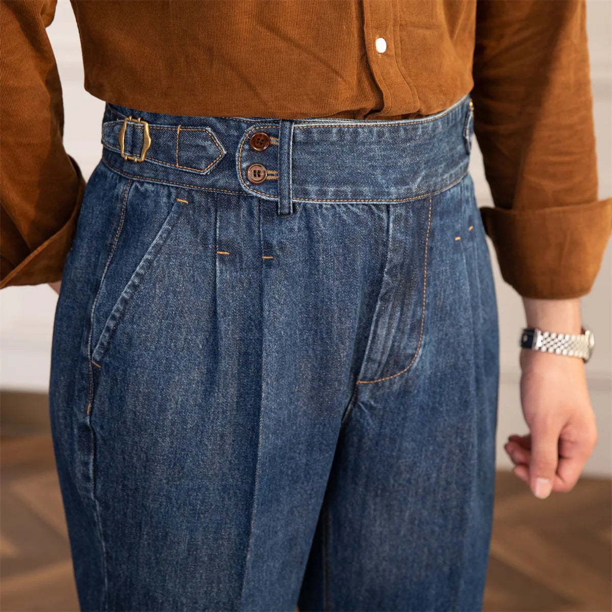 DENIM SEYR PLEATED STRAIGHT TROUSERS