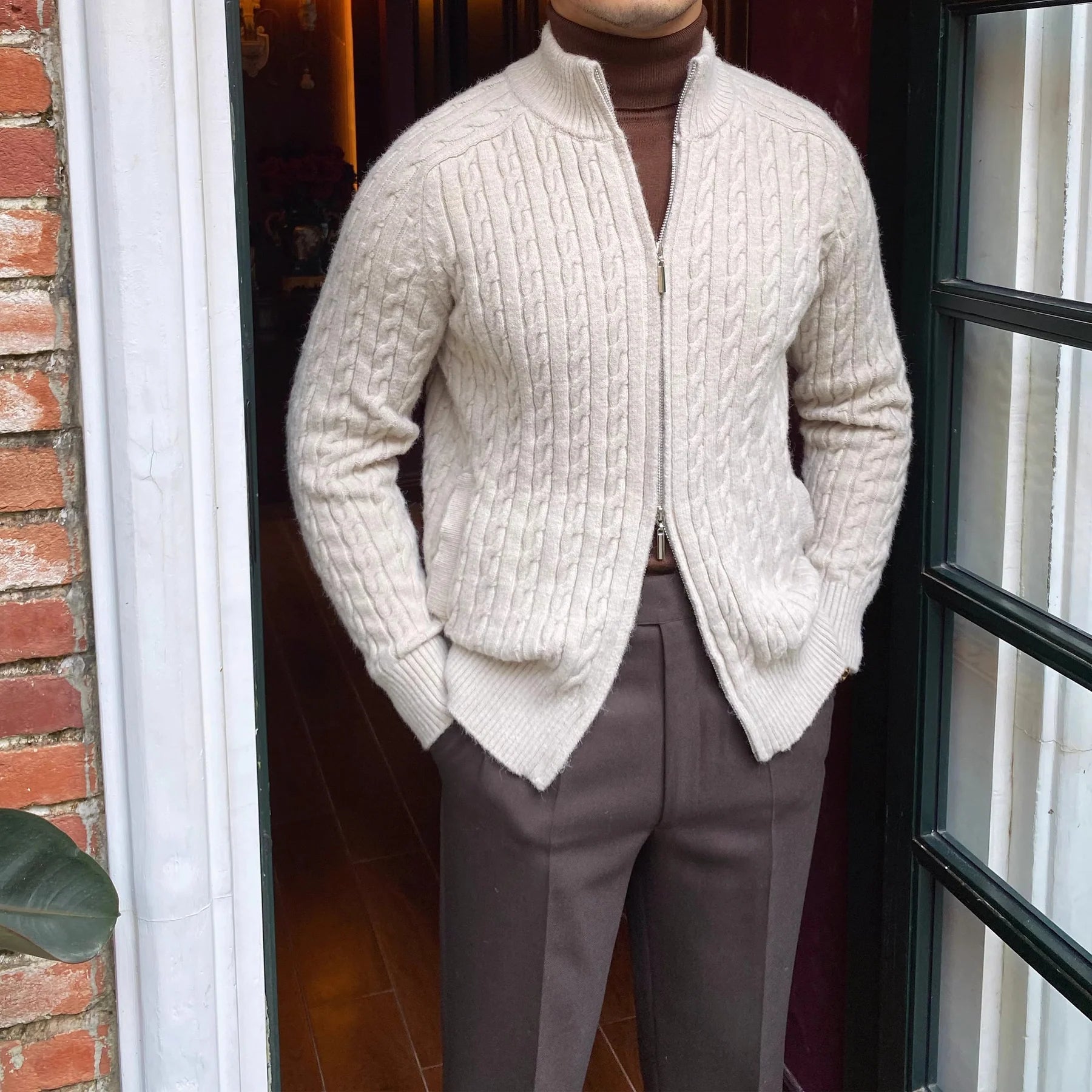 MARION CABLE KNIT ZIP-UP CARDIGAN